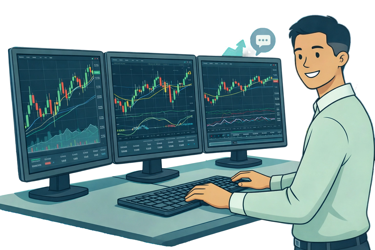 Professional chartist using multiple monitors
