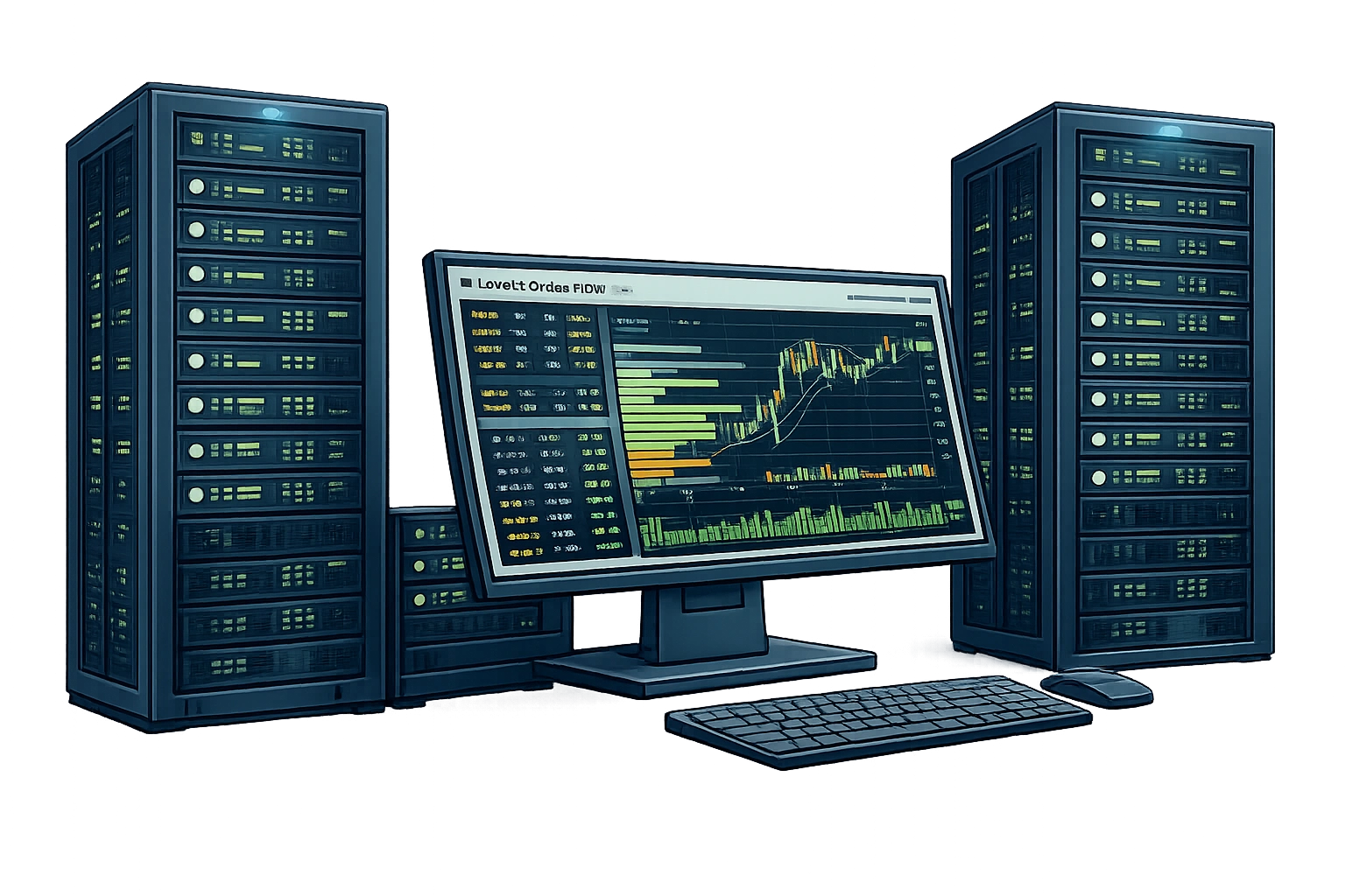 Order flow trading setup with multiple monitors